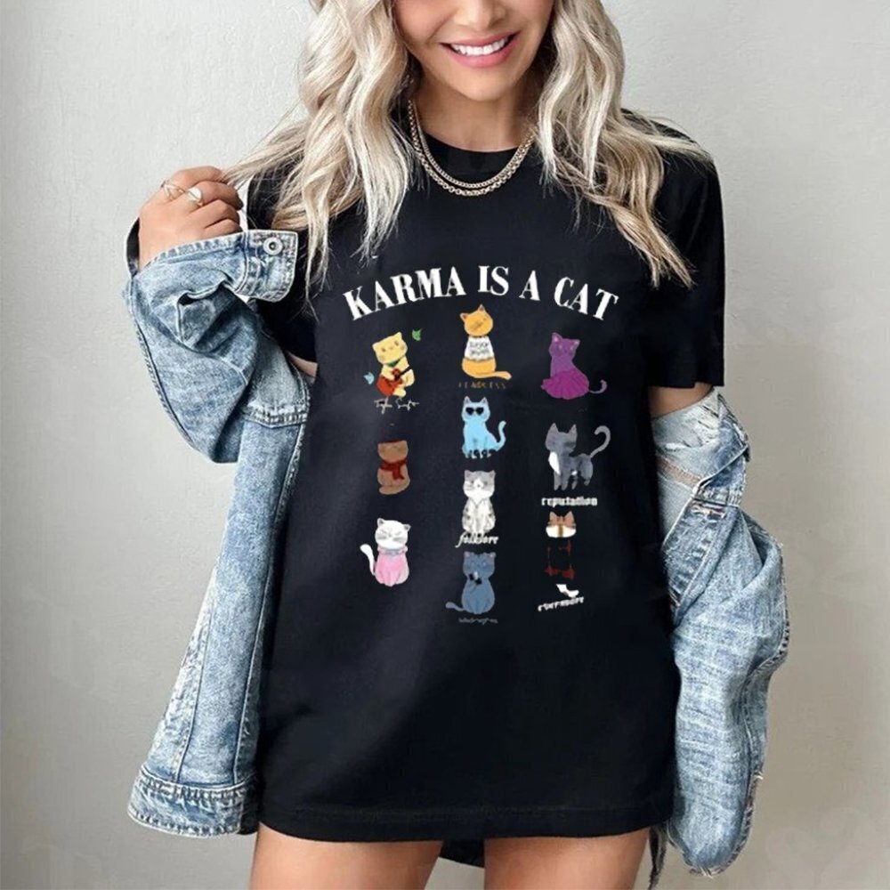 Karma Is A Cat Shirt Swiftie Cat Tshirt Cat Lover Shirt Swift Cat Shirt